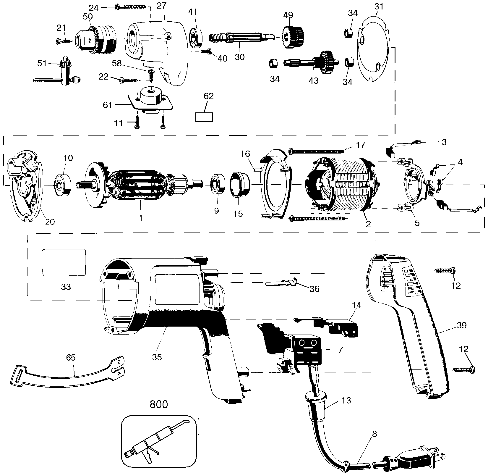 Page A Diagram and Parts List for 1170-BDK 103 Black and Decker Electric Drill